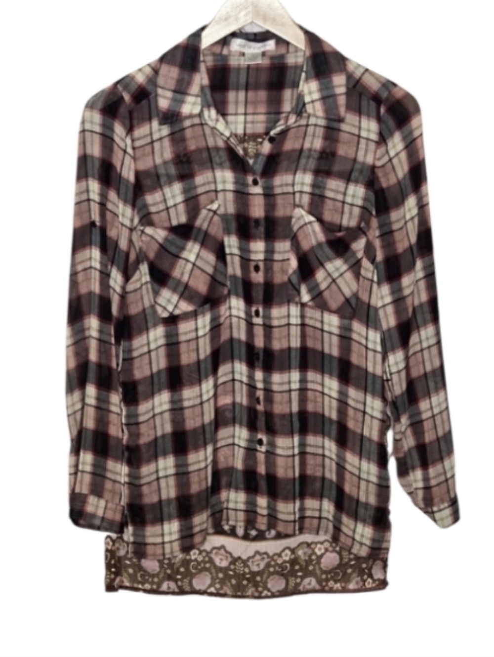 Band Of Gypsies Plaid Floral Buttoned Down Shirt